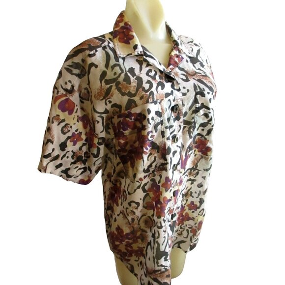 Vintage Women's Hawaiian Top Medium 1970's Wild Print Buttery Thin Judy Bond Med - Picture 2 of 6